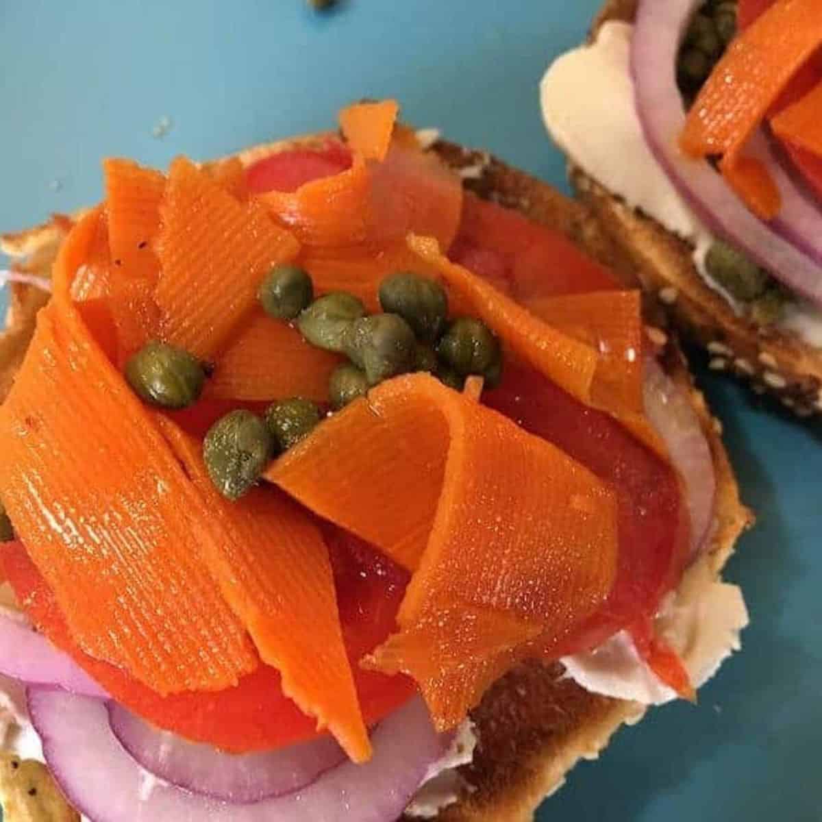 Carrot lox and vegan cream cheese bagels Karinokada