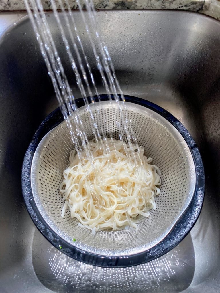 Rice noodles rinsed in cold water