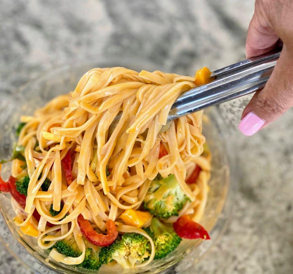 Served peanut noodle salad