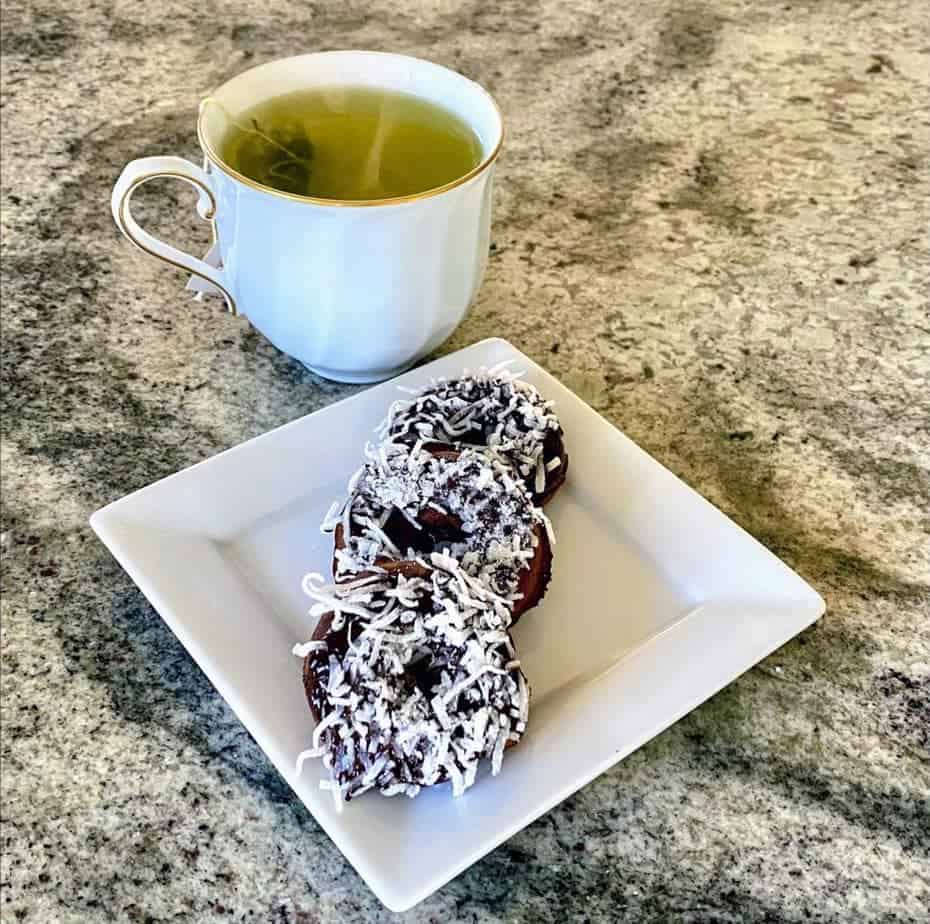 mini chocolate donuts dipped in coconut
