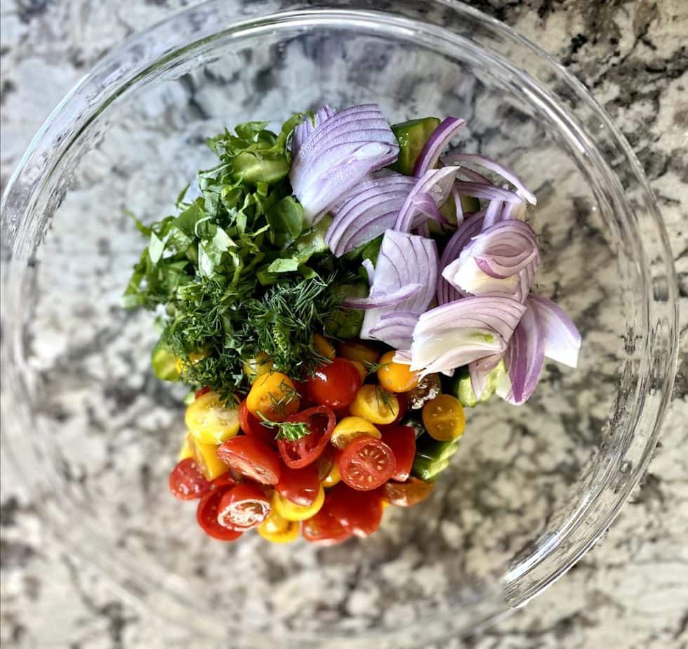 Making cucumber tomato salad
