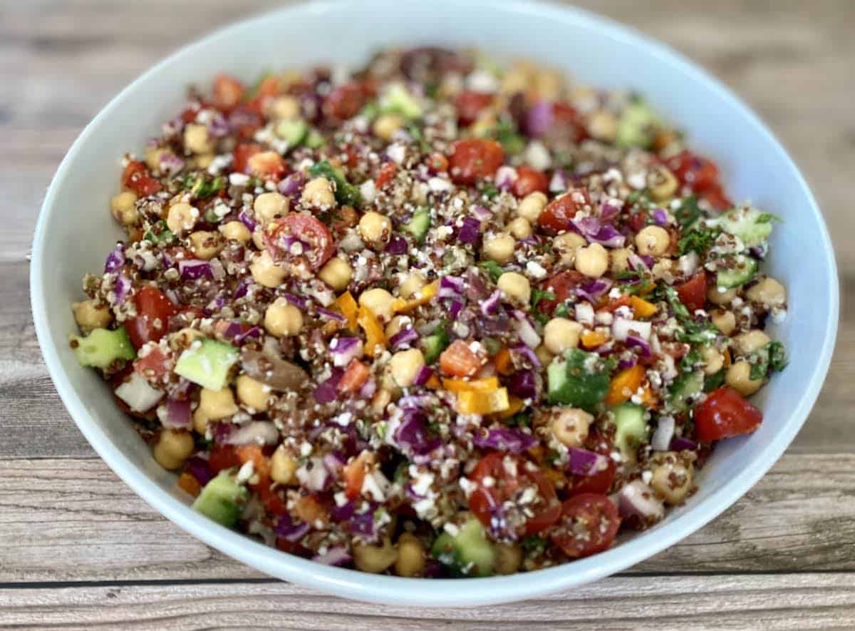 Mediterranean salad served at the table