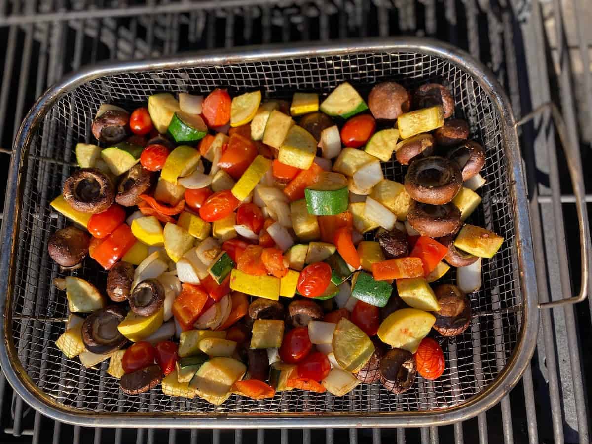 Vegetables in a grill basket