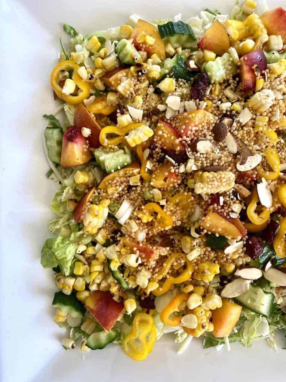 Nectarine salad served on a plate on the table. 