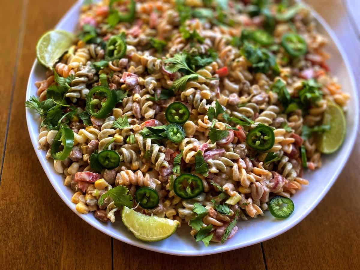 Taco pasta salad serve on the table