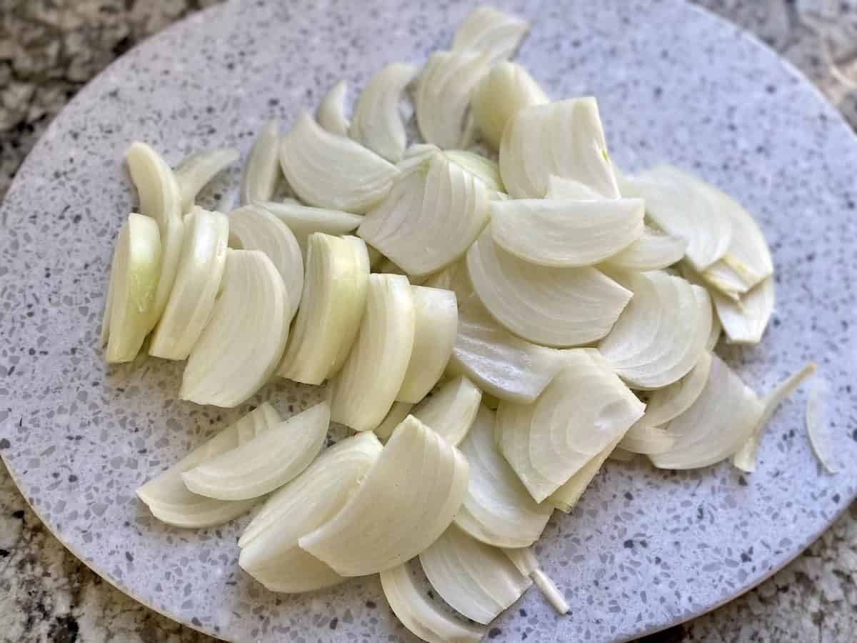 Sliced Onions on a cutting board