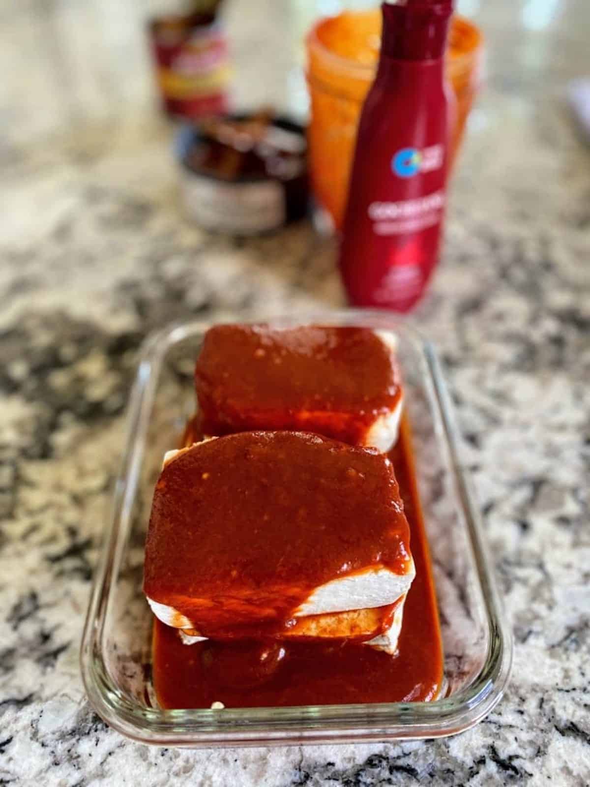 Marinating for for this vegan Korean tofu recipe.