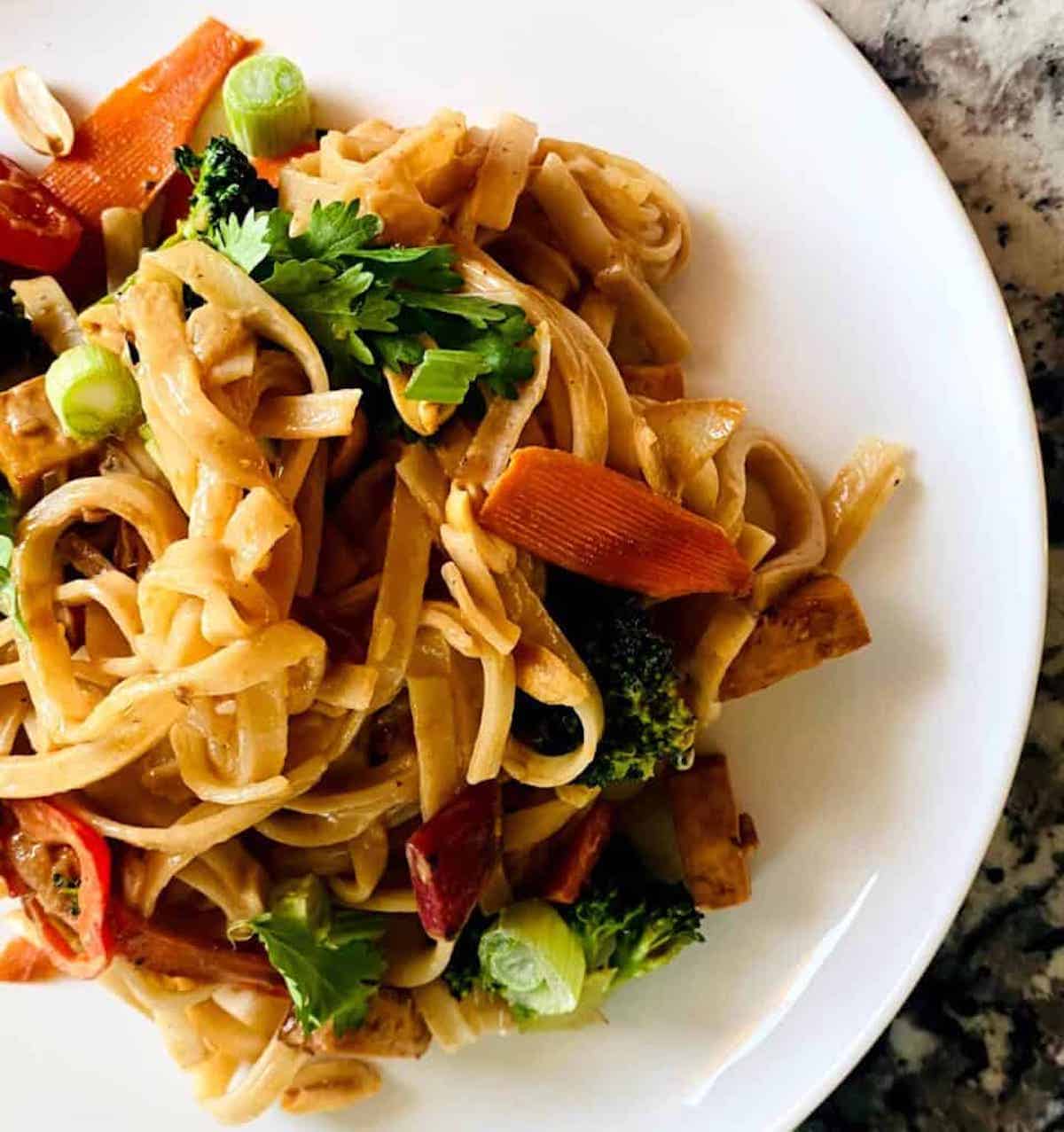 Vegan Pad Thai recipe on a plate.