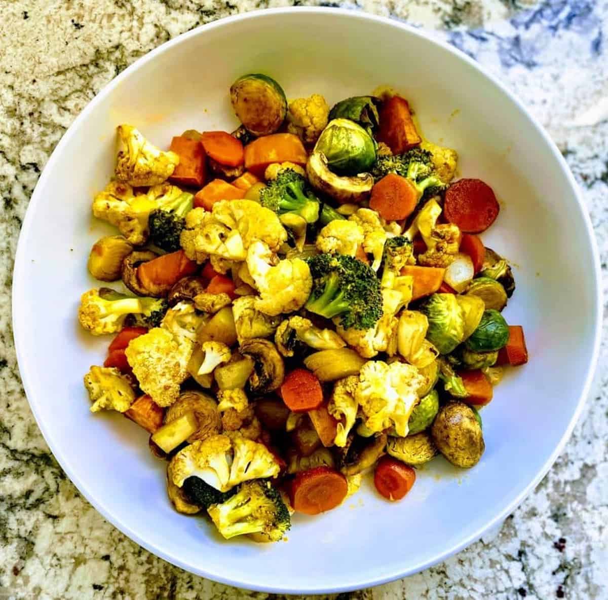 The recipe in a bowl on the table. 