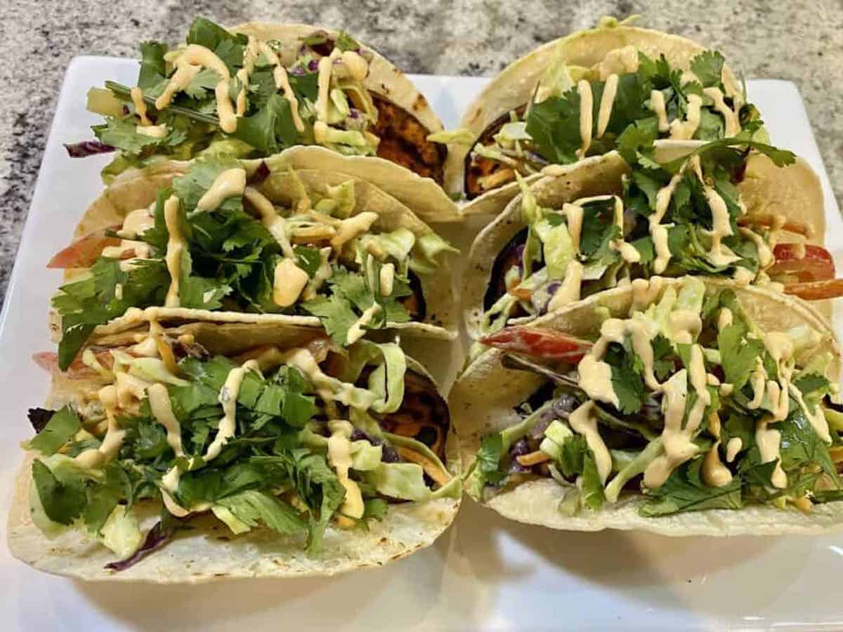 Sweet potato tacos on a platter.