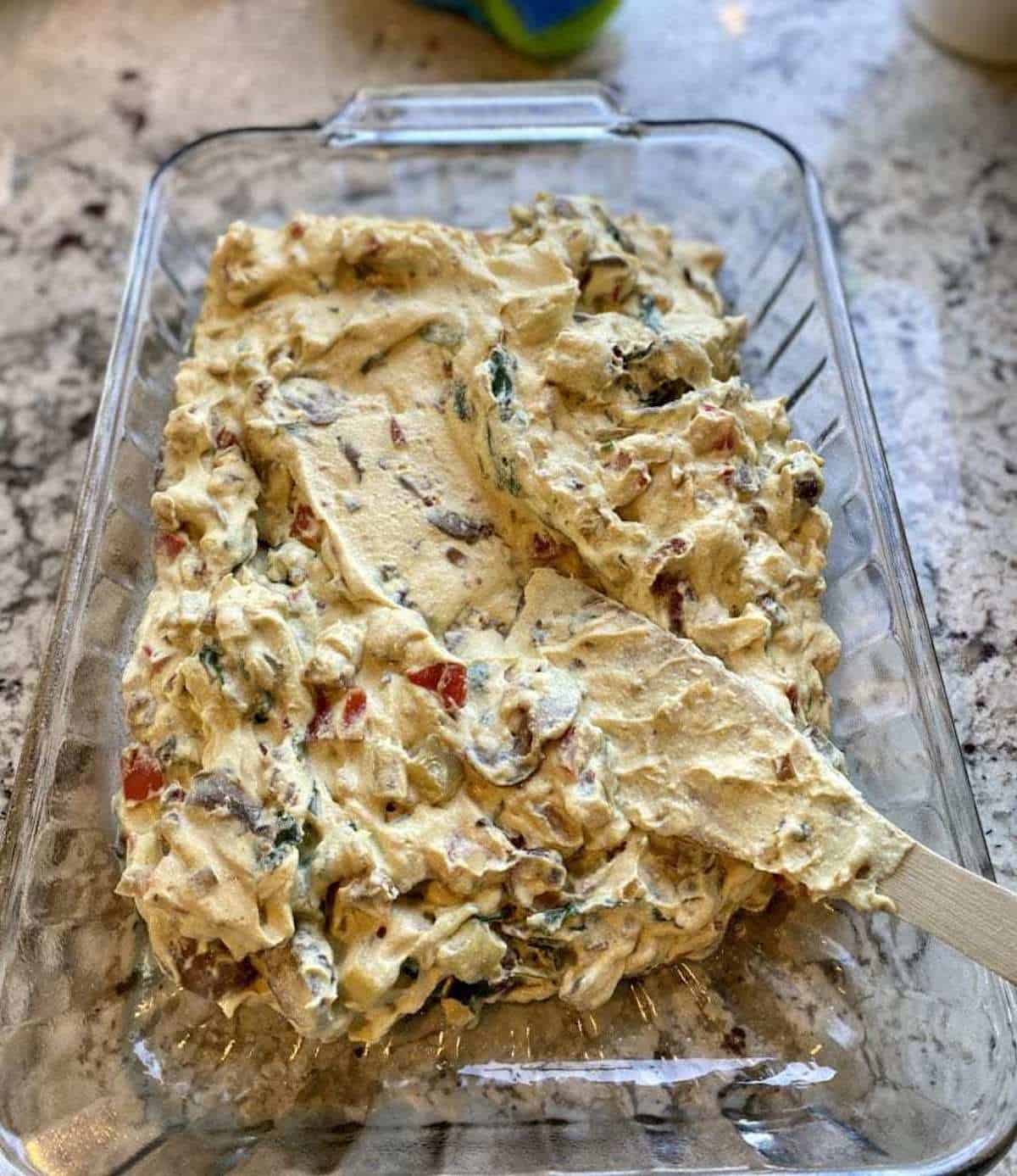 I am spreading the tofu mixture into a 9 X 13  inch pan.
