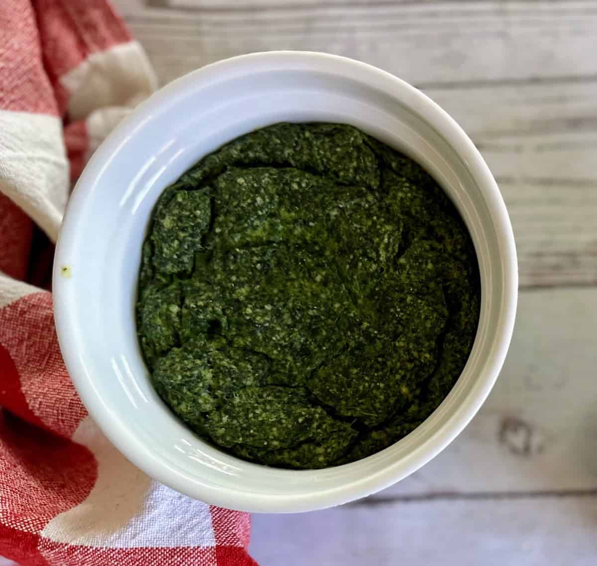 Vegan Stouffers spinach souffle on the table.