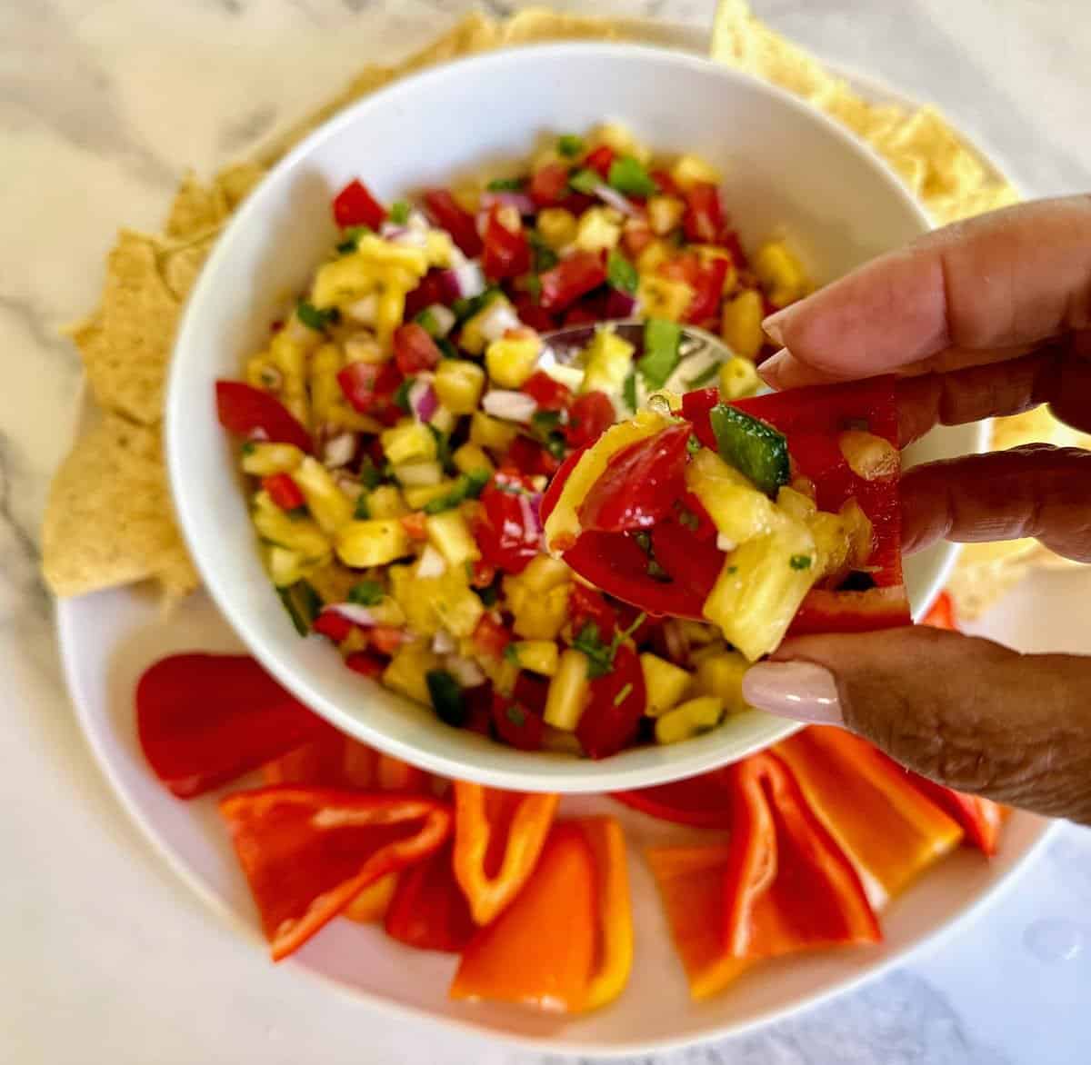 I am eating the easy pineapple recipe with a baby bell pepper. 