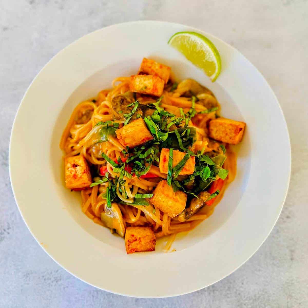 The recipe served in a bowl on the table.